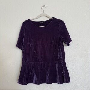 Banana republic velvet Crew Neck Ruffle trim blouse